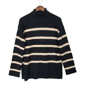 The Drop Camilla Striped Turtleneck Sweater Womens Size S Black Long Sleeve NWT